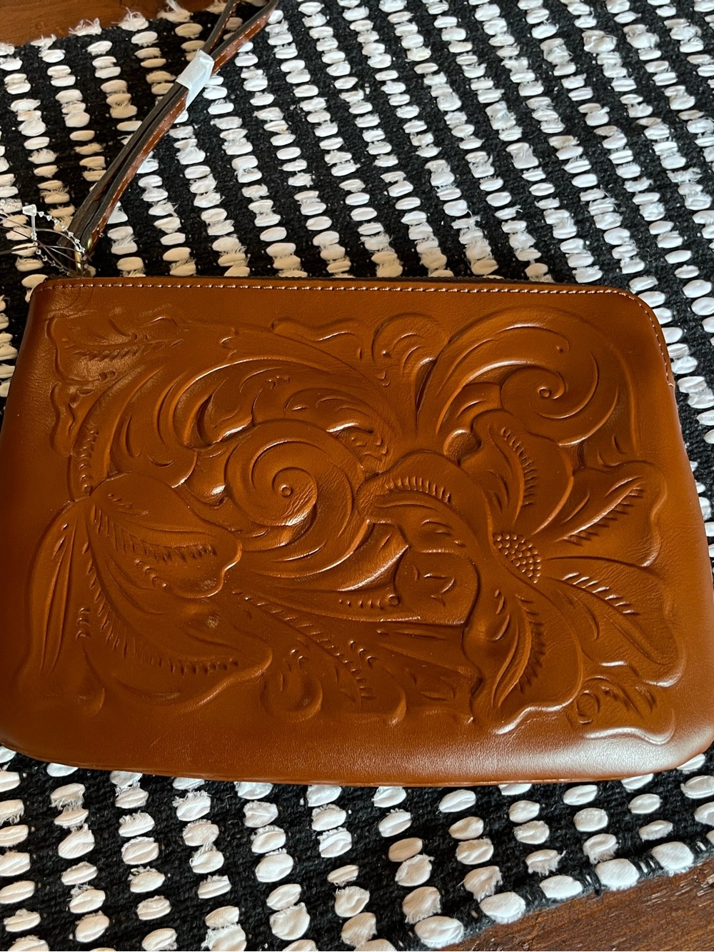 Patricia Nash Cassini Wristlet Tooled Brown Florence Leather New
